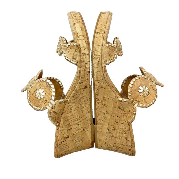 Jack Rogers Wedge Heels Women's 10 Tan Cork Sandals Gold Metallic Open Toe Slide - Picture 3 of 7